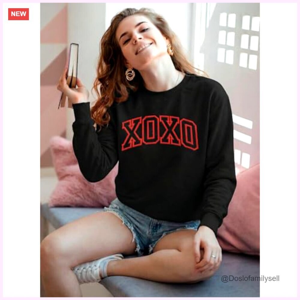 Valentine Embroidered Striped Sweatshirt Long Sleeve Top Cozy Ribbed Knit - Picture 4 of 5